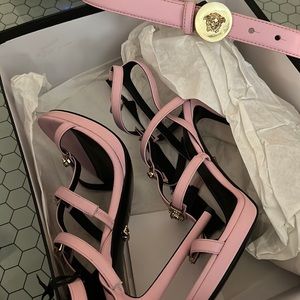 Pink unique Versace heels w matching belt included.